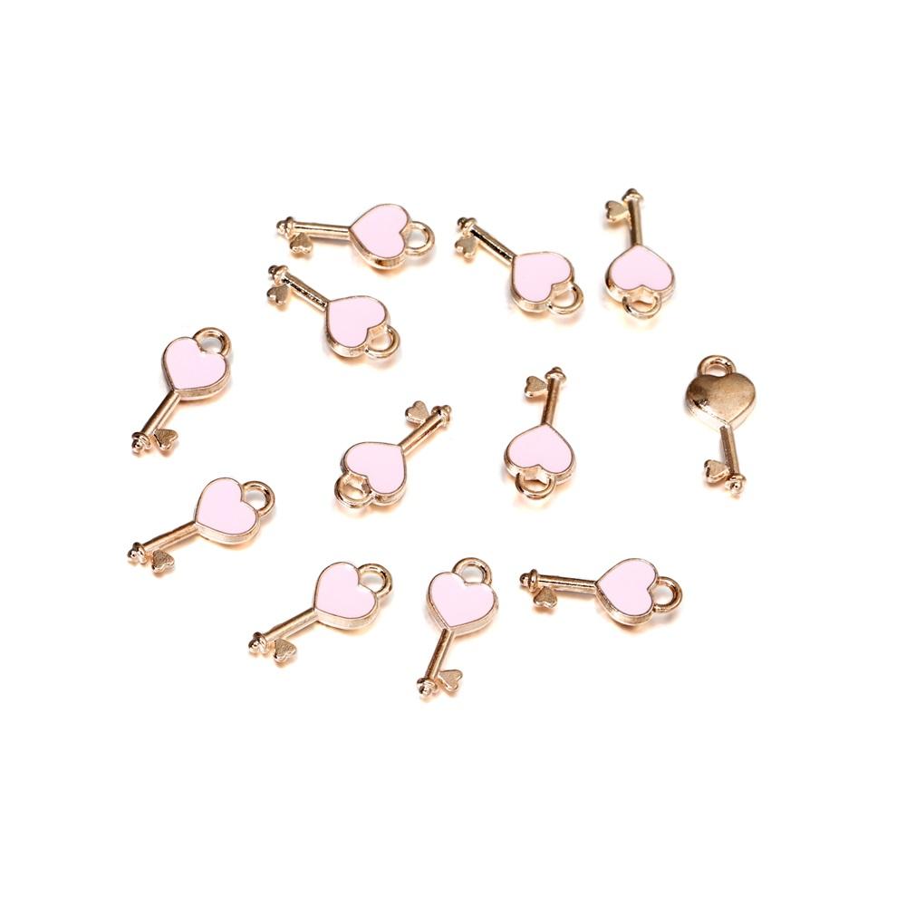 10Pcs/Bag Alloy Love Heart Small Key Lock Shape Charms Enamel Pendant For DIY Bracelet Necklace Jewelry Making Accessories