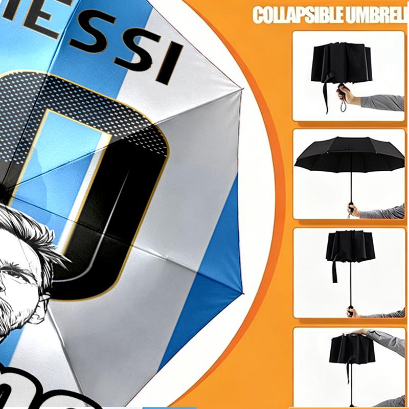 Custom Name Personalized Lionel Messi Print Umbrella, Auto Open Close, 8‑Rib Sturdy Frame, Commute Camping Hiking Use, Birthday Gift