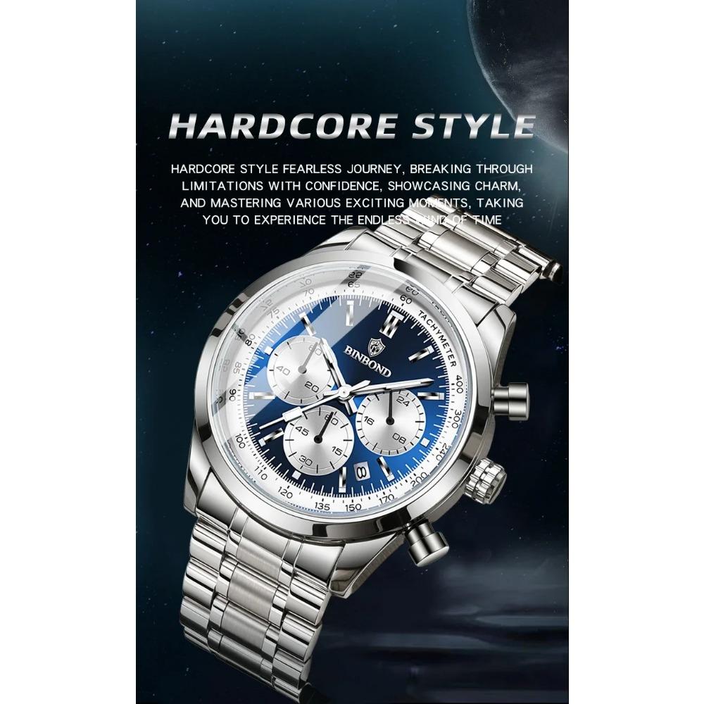 BINBOND Top Brand Luxury Man Watches Waterproof Luminous Date Chronograph Men's Quartz Watch Stainless Steel Sports Watch
