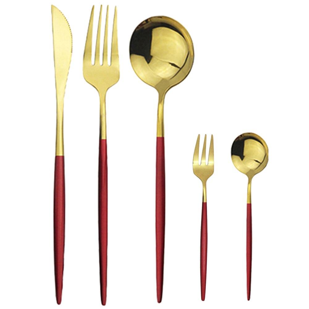 5Pcs Black Gold Dinnerware Set Knife Fork Spoon Flatware Set Stainless Steel Tableware Set Kitchen Cutlery Fruit Fork Silverware