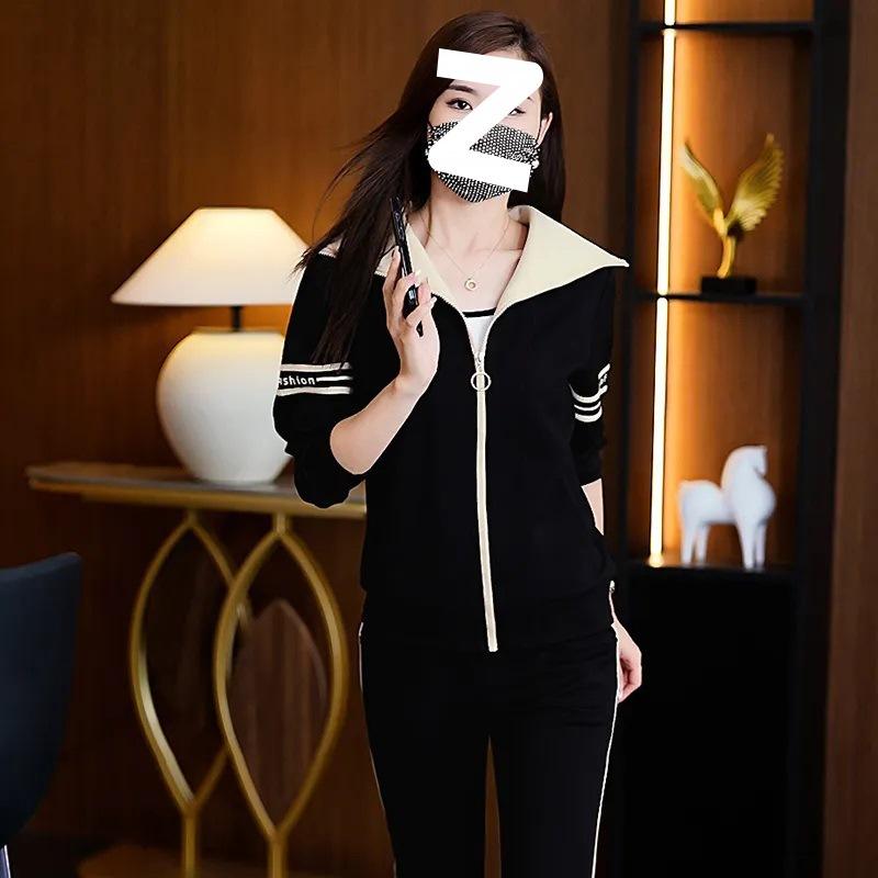 Spring and Autumn Cardigan Zipper Solid Color Middle-aged and Elderly Mother's Clothing Modern Style Age-reducing Loose Slimming Two-piece Set