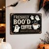 Vintage Style Coffee Bar Wall Art Sign 2D Flat Ghost Themed Hanging Plaque  Halloween Decor