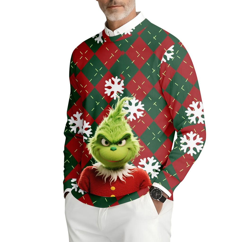 Herren Bedrucktes Rundhals Langarm Rippstrick Sweatshirt