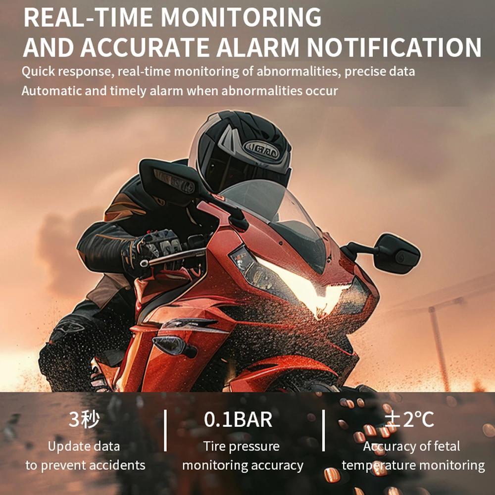 Farbiges LCD Motorrad TPMS 2 Externe Sensoren Reifendrucküberwachungssystem Wasserdicht mit Reifentemperaturalarm Zeitanzeige