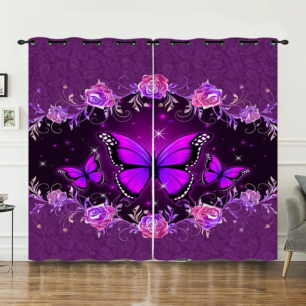 Curtains Butterfly Flower Curtains Digital Printing Blackout Curtains No Punching