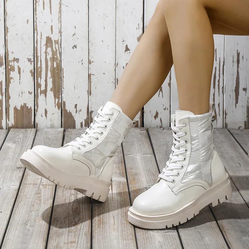Prodej Módní Dámské Zimní Bojové Boty Nové Šněrovací Silná Podrážka Módní Kožešinové Platformové Boty Punk Gotické Kotníkové Boty