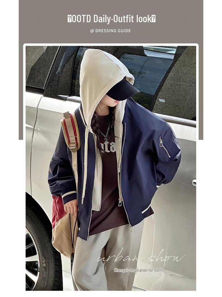 2025 Spring/Autumn Girls' Two-Piece Style Baseball Jacket - Fashionable Casual Top for Big Girls