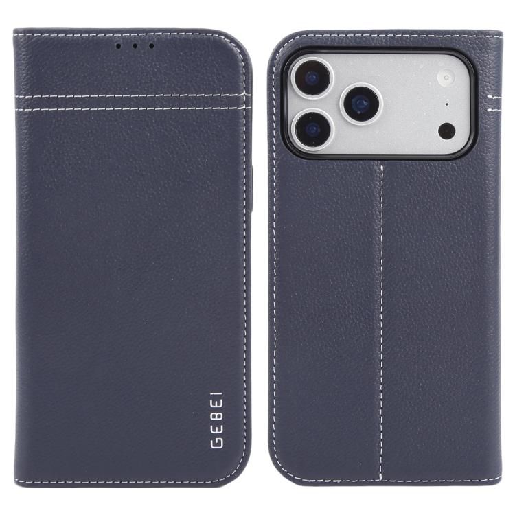 GEBEI Horizontale Flip-Leder-Handyhülle aus Oberleder For iPhone 18 Pro Max / 17 Pro Max blau