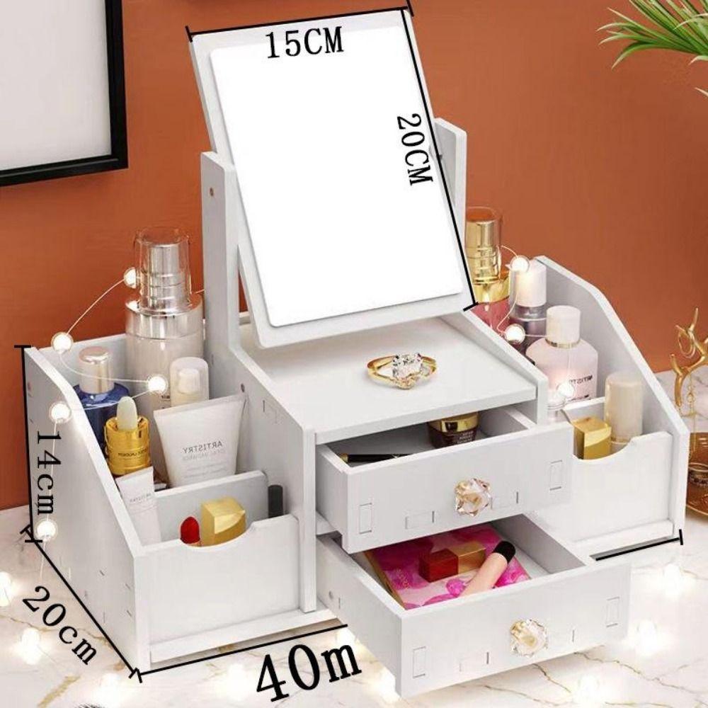 New Household Makeup Mirror Drawer Type Desktop Cosmetics Storage Box Multifunctional Jewelry Sorting Rack Makeup Tool Kit