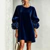 Rochie de modă pentru femei din catifea cu manșetă florală 3D pentru petreceri de seară