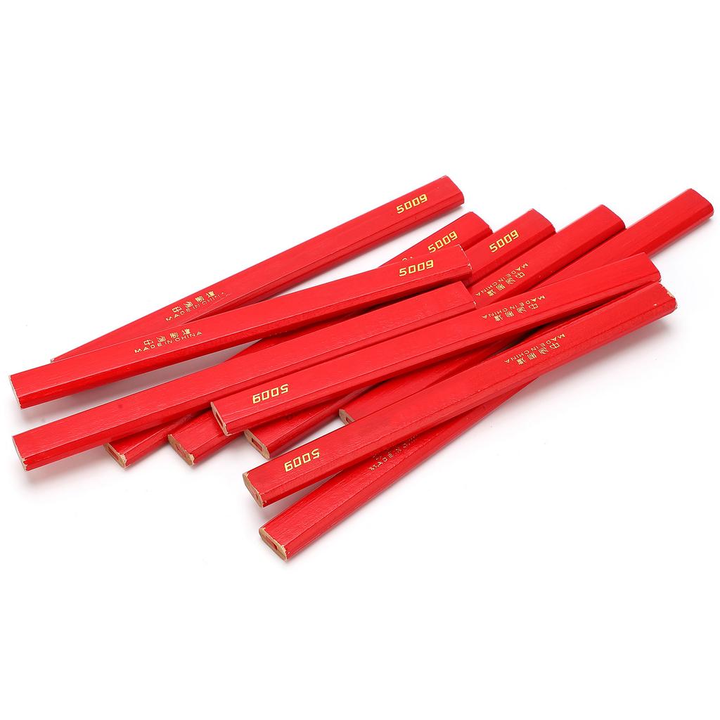 10Pcs Red Core Woodworking Pencils Pine Wood Material Builders Pencils for Carpenters and Builders