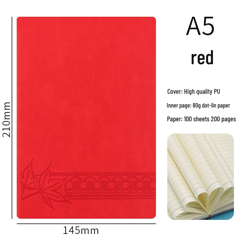 A5 Soft Leather Notebook with Customizable Logo – Elegant Business Office Recording & Gift Box Set A5, Logo Printable красный