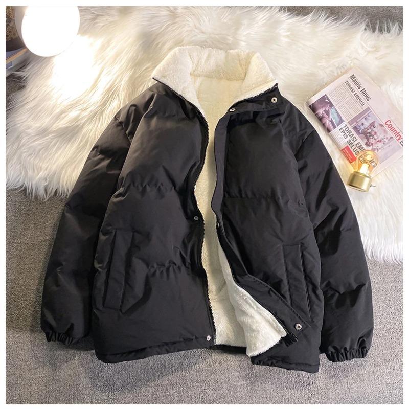 Warm Fleece Winter Lined Puffer Jackets Men Thick Parkas Casual Man Padded Down Outwear Zipper Long Sleeve Outdoor Couple Coat