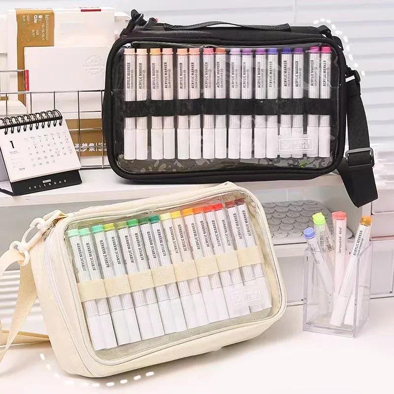 Large-capacity Marker Storage Bag 64 Pieces Layered Handheld Diagonal Shoulder Transparent Bag Watercolor Pen Finishing Box