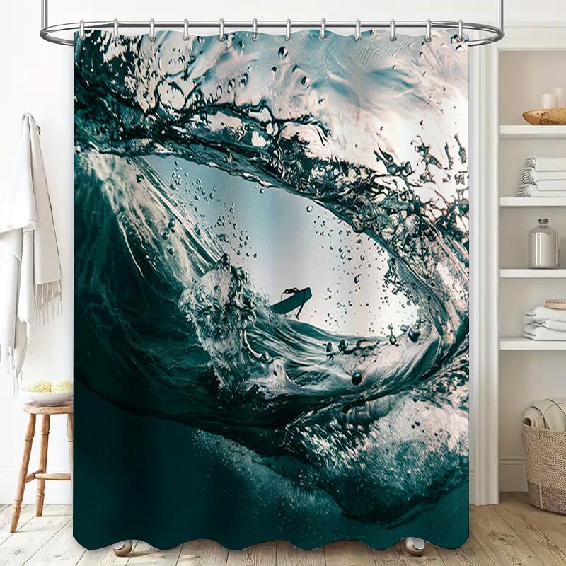 Blue Ocean Wave Shower Curtain Waterproof Fabric Decor for Bathroom Modern Design Home Accessories Decoration Customizable Size