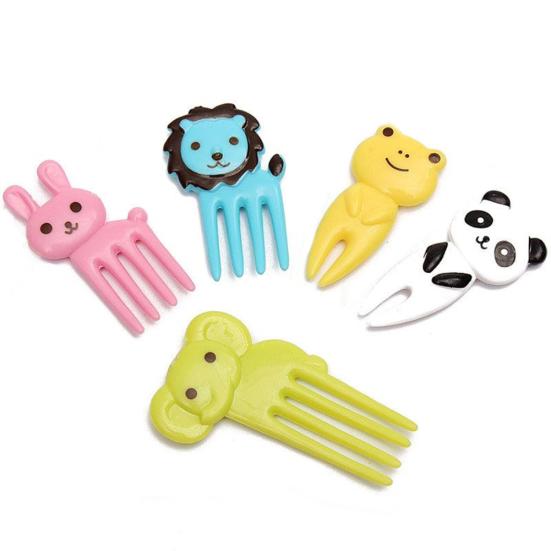 10 Pcs Kid Child Cartoon Animal Food Fruit Pick Fork Bento Lunch Box Decor Parts