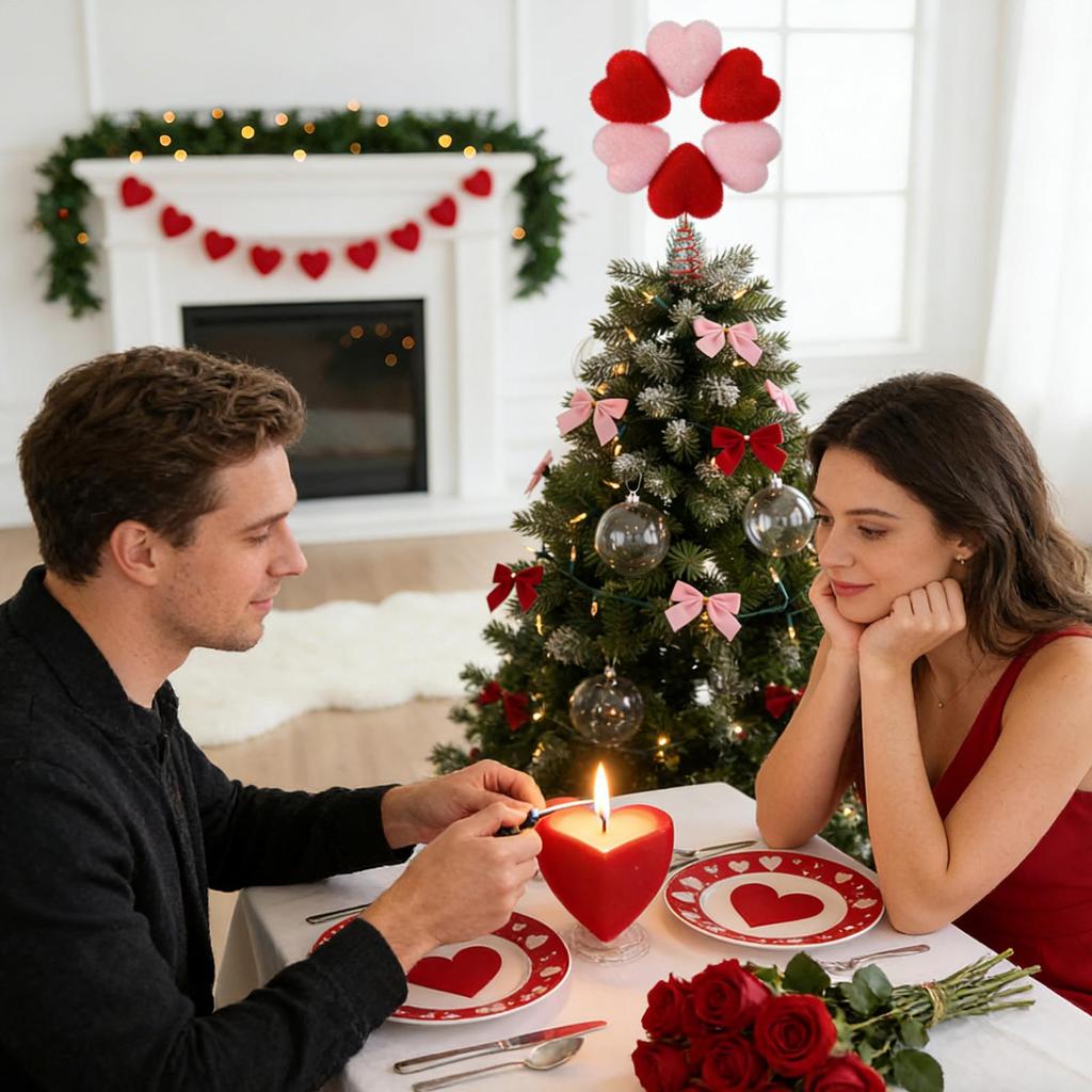 Valentines Day Tree Topper 13.4 Inch Valentines Decor Love-Themed Tree Top Decorations For Couples Desktop Home Living Room