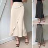 Women Midi Skirt High-Waisted Fishtail Design Imitation Silk Skirt Smooth Satin Slimming Pencil Skirt Daily Wear