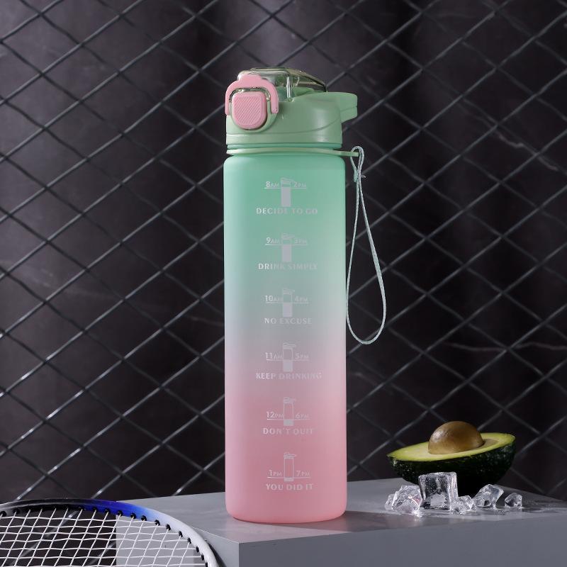 Water bottle1L large-capacity straw cup one-click elastic cover plastic cup female and male students matte gradual change Yueku sports water cup