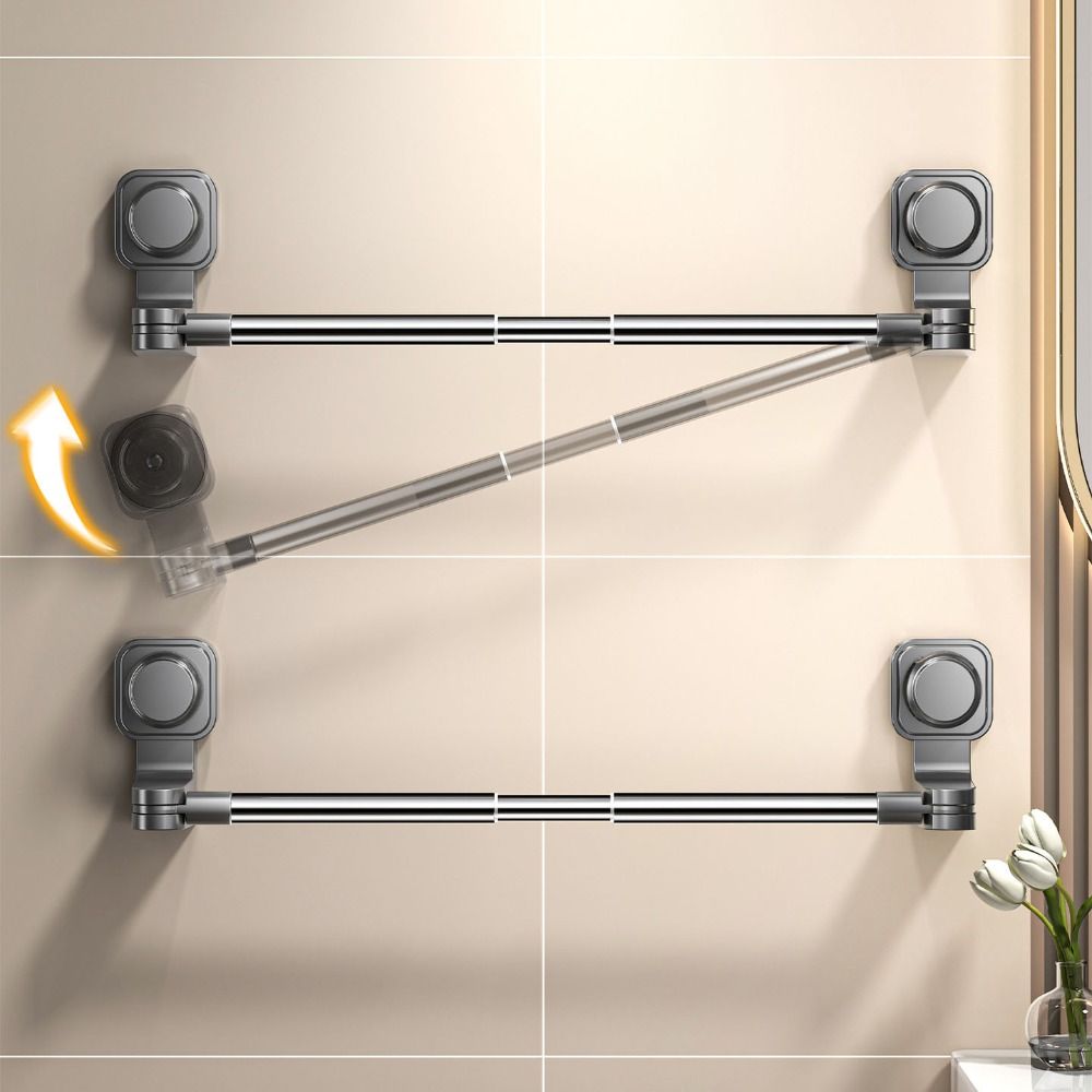 Wall-Mounted Suction Cup Towel Rack Waterproof Rotatable Retractable Towel Bar Reusable Space Saving Hanging Towel Holder