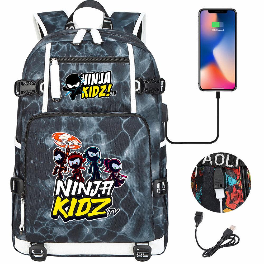 Print Kids Backpack with USB Charging Port, Teenagers School Bookbag, Lightweight Travel Daypack with Headphone Jack Anti-Theft Design