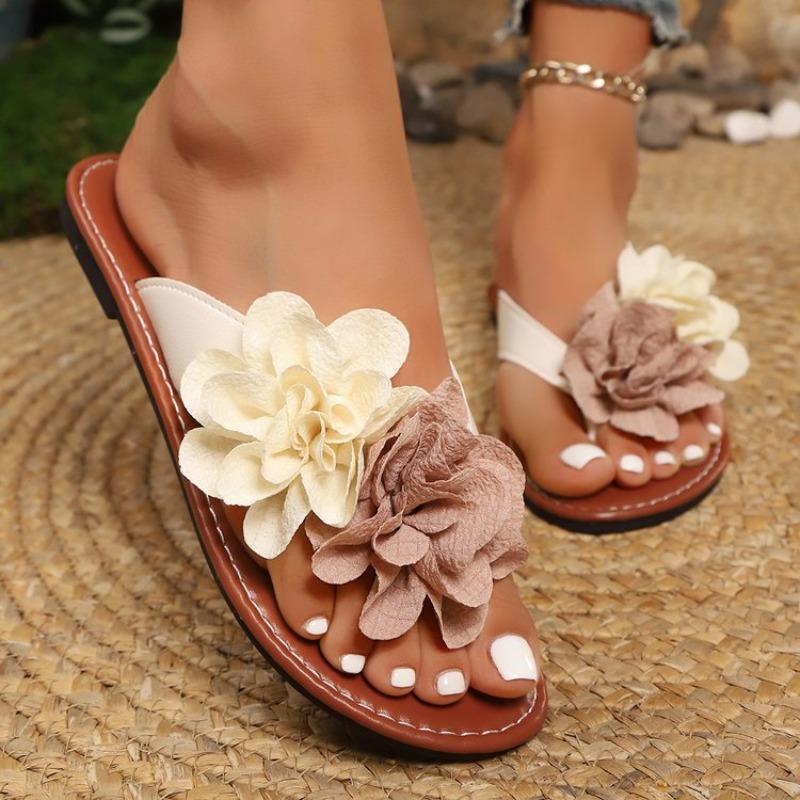Bohemia Mesh Flower Decoration Pu Flip Flops Women 2026 Summer Flat Feels Sandals Sexy Non Slip Beach Slippers Plus Size 43