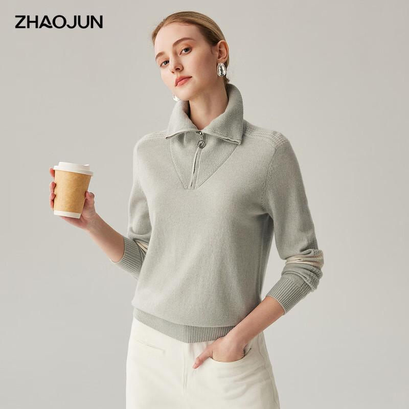 

Zhao Jun Women s 100% Cashmere Turn-down Collar Striped Sweater M