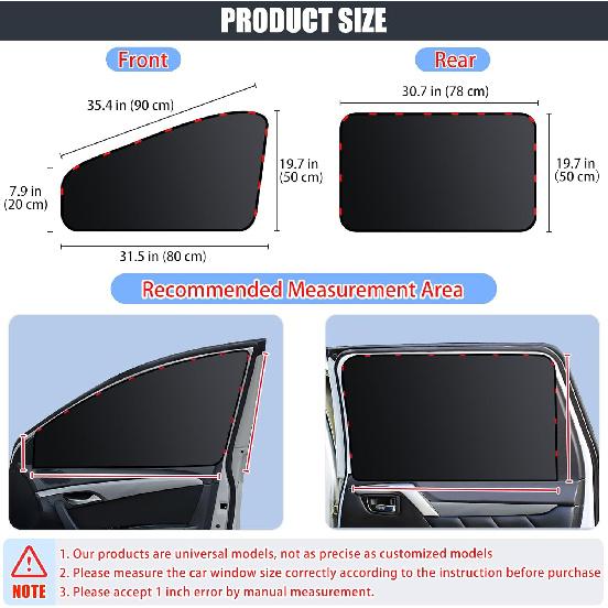 ZATOOTO Car Window Shades - 4 Pack Window Covers 99% UV Light Block Side Window Sun Shade Magnetic Car Curta Keeps Cooler Privacy For Breastfeeding