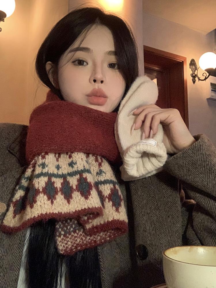 Women Winter Knitted Scarf Headscarf Ladies Casual Red Print Warm Scarve Mujer Foulard Wrap Shawl New Christmas New  Gifts