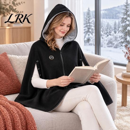 Beheizte Loungewear für Zuhause USB-Schal-Decke mit Kapuze, 3-stufig verstellbarer warmer Poncho, Tragbare Thermowickel für Damen, Reißverschluss vorne, Fleece, Büro