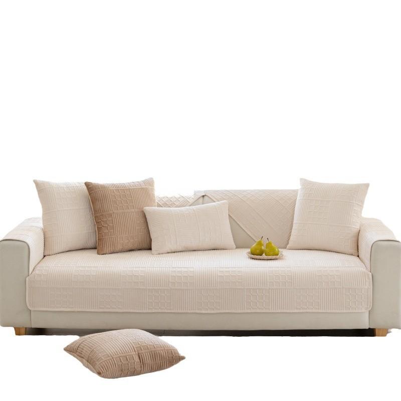 Nordic Simple Solid Color Modern Plush Sofa Cushion Four Seasons Universal Embroidery Non-Slip Seat Cushion Dutch Velvet Sofa Cover Towel