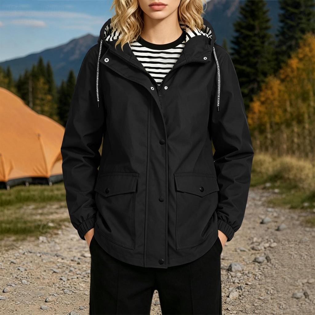 Damen Casual Kapuzen-Windbreakerjacke mit Streifen für den Alltag