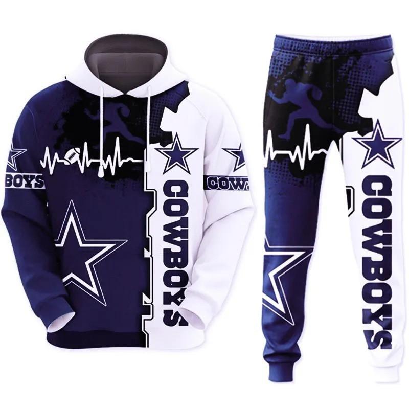 NFL Football Tracksuit Set 3D Print Hoodie Loose Pants Mens Sportswear