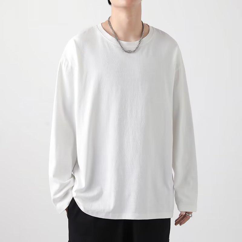 New Men's Pullover Hoodie College Style Korean Version Long Sleeved Round Neck Solid Color Pullover Top