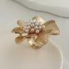Opening Adjustable Pearl Flowers Rings Vintage Gold Silver Color Retro Exaggerated Metal Alloy Hollow Finger Ring for Women Geometric Jewelry Anillos