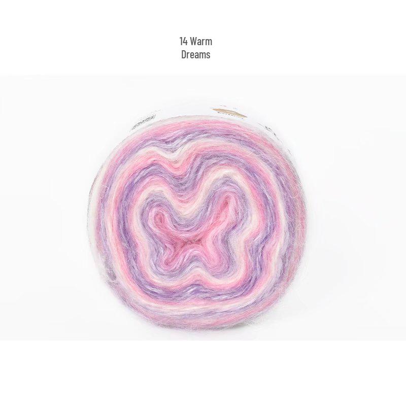 Hand-Dyed Gradient Rainbow Mohair Yarn - Fluffy, Soft, and Perfect for Knitting and DIY Projects.