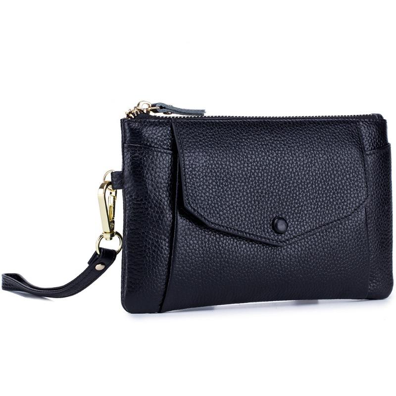 

bag niche ultra-thin long large-capacity clutch bag women, leather simple wallet first-layer cowhide mobile phone bag чёрный