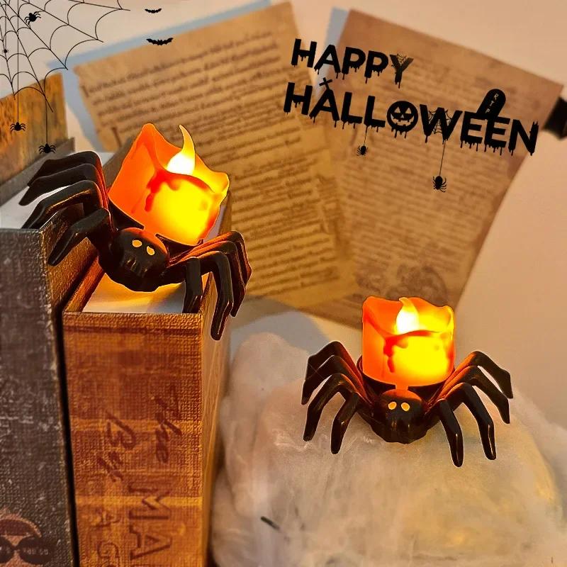 3/12/24Pcs Halloween Spider Night Light LED Horror Spider Light Spider Back Eye-popping Candle Lamp Party Decoration Props