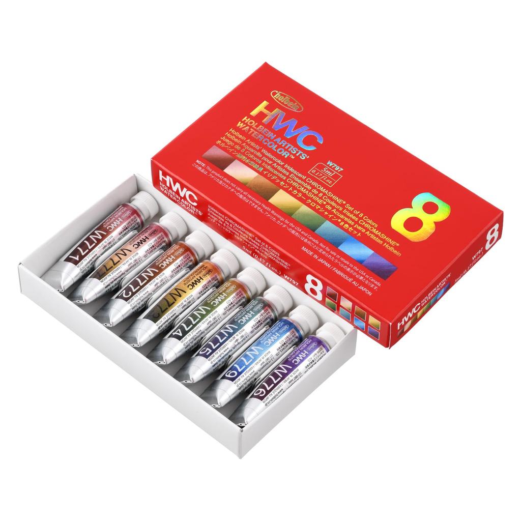Holbein Transparent Watercolor Paints Iridescent Colors 5ml W797 Chroma Shine Set 12797 (8 Colors)