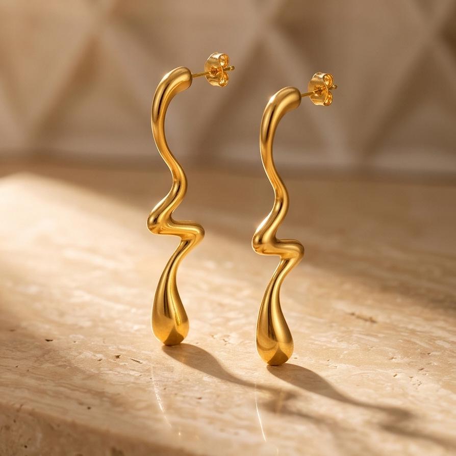 Elegant European Stainless Steel Gold Earrings - Irregular Design for Women, Versatile Accessory for Autumn/Winter