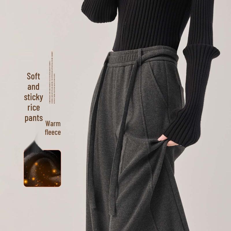 Handu Yishe Women s Warm Fleece Lined Wide-Leg Cropped Pants XL