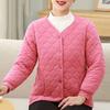 Yousheng Mid-aged Women Jacket Plush Size Thickened Fleece V Neck Single-breasted Slim Fit Long Sleeves Warm Pockets Mother Bottoming Coat