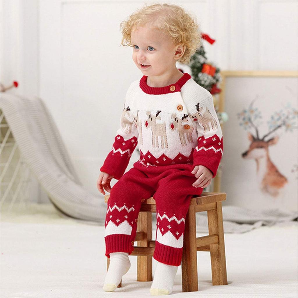 Christmas Santa Claus Outfit for Knitted Romper with Nordic and Reindeer Sizes Cosplay Cos1235 Height Babies, Design, Cute, Fall/Winter, Kids' 70, 80,