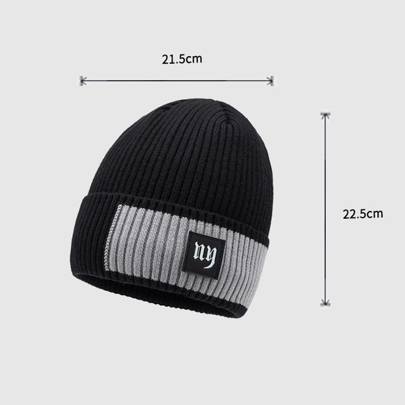 Hut mit Farbabstimmung und Buchstaben Herren Winter Warme Winddichte Wollmütze Outdoor Reiten Strickmütze