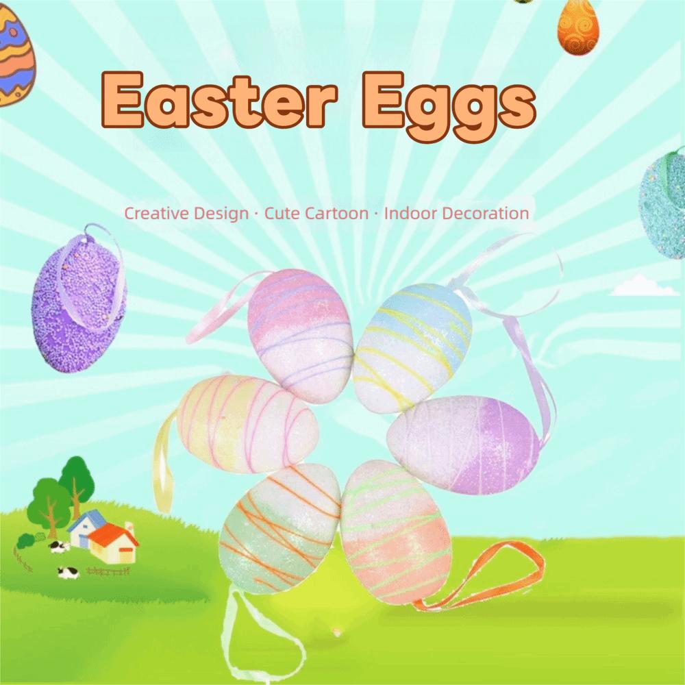 6Pcs Colorful Plastic Easter Eggs Pendant Simulation Egg Foam Material Hanging Easter Ornaments Wear-resistant Lightweight
