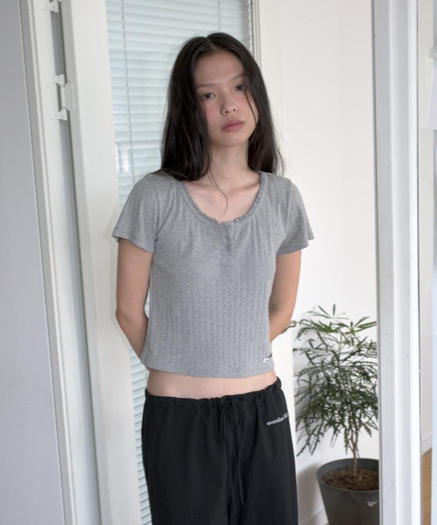 Obeodyupeulleeo Button Eyelet T-Shirt_Melange Gray