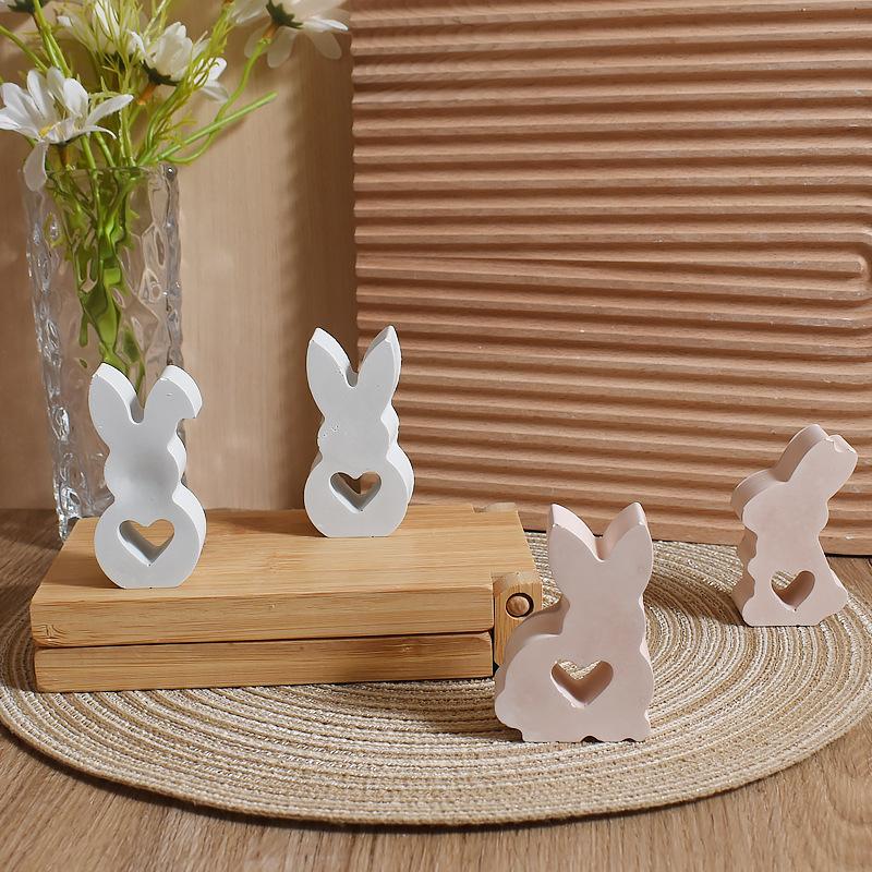 WTEMPO 7-Cavity Epoxy Resin Silicone Mold Heart Small Rabbit Shaped Scented Candles Mold DIY Three-dimensional Cute Bunny Plaster Figurine Clay Mold