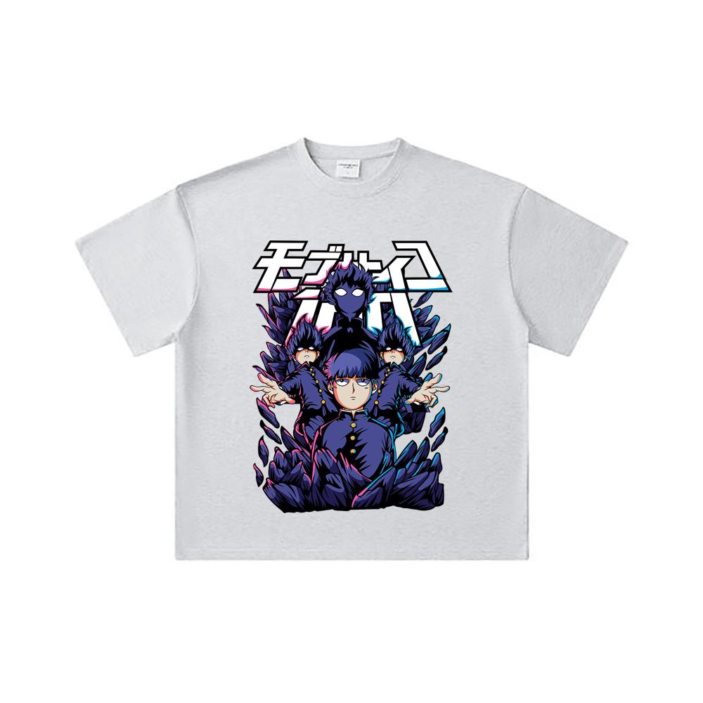 260 GSM Double Yarn 32 Count 100% Cotton Mob Psycho 100 V1 Shiego Print Unisex Heavy Cotton T Shirt
