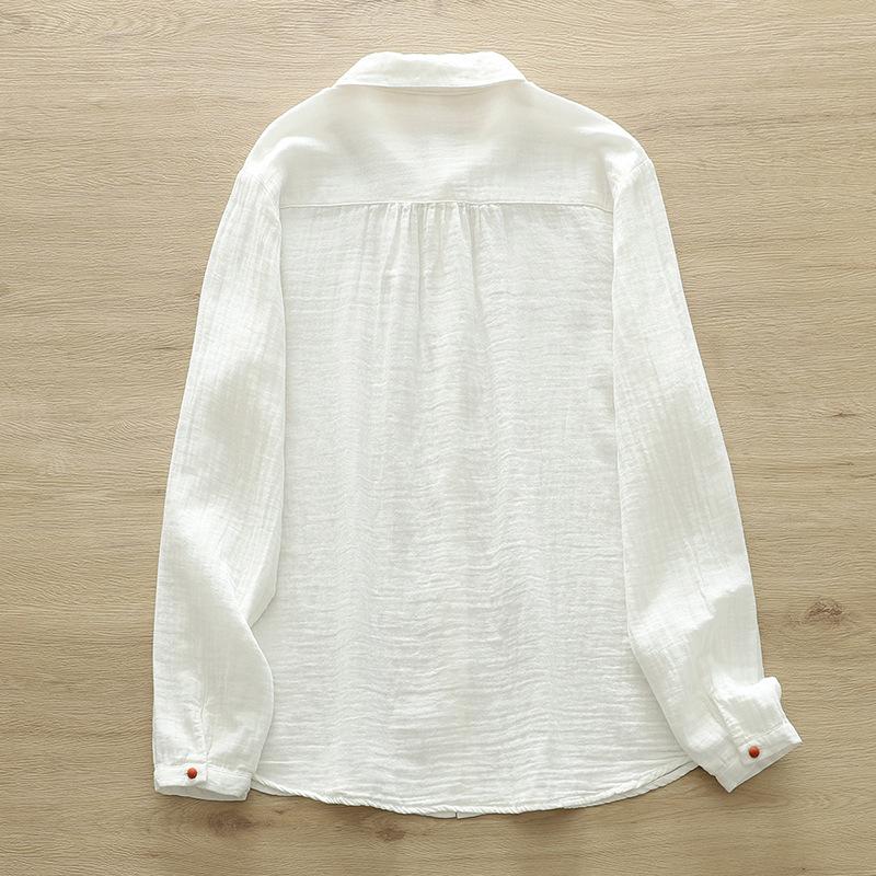 Ženy Bílé Košile Dvojité Halenky z bavlněné příze Dlouhý rukáv Barva Knoflíček Dámské topy Dámské oblečení 2024 Jaro Nové příchody