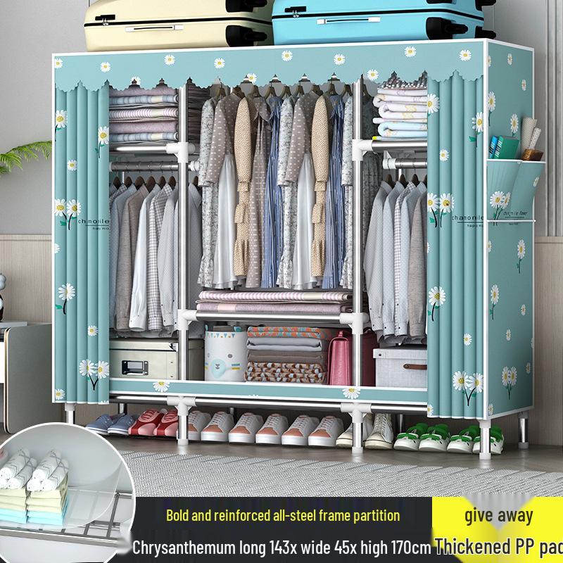 Sturdy All-Steel Cloth Wardrobe: Durable Bedroom Storage Cabinet for Easy Assembly
